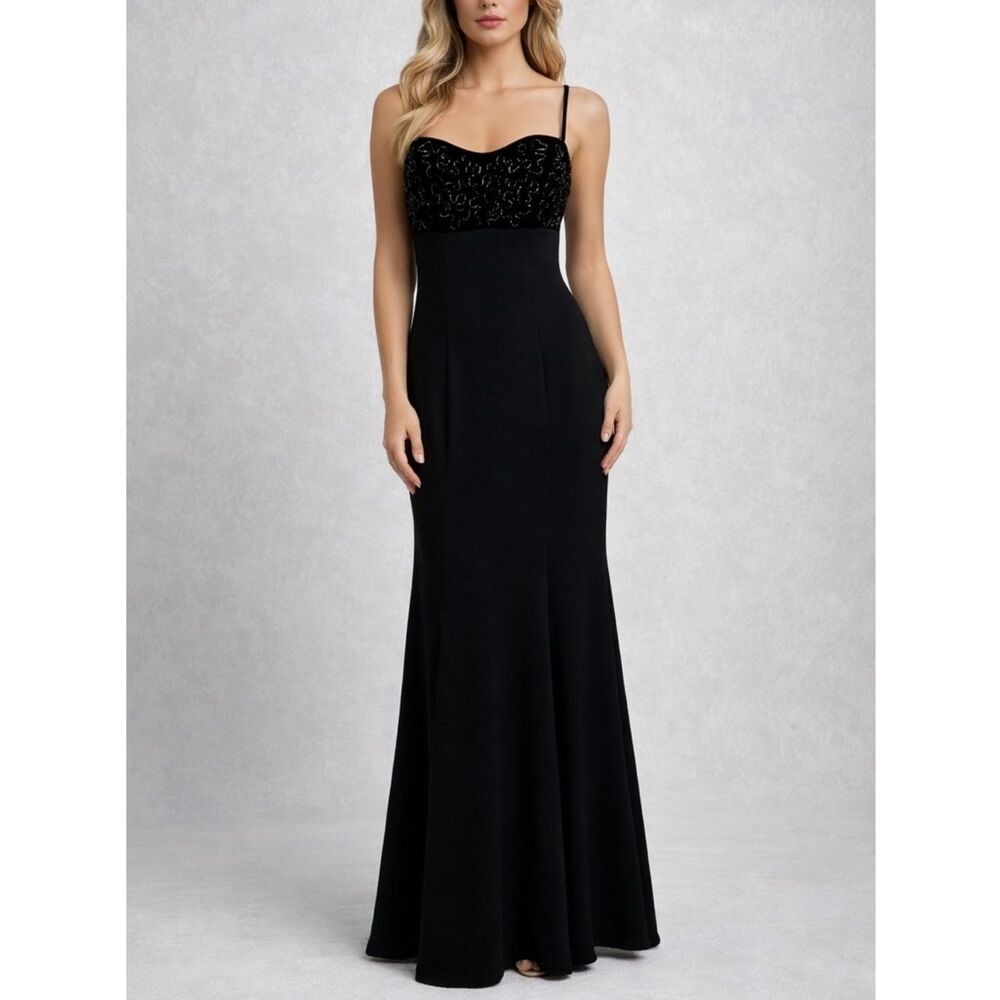 Cache Black Beaded Sleeveless Evening Maxi Dress Size 8 Vintage